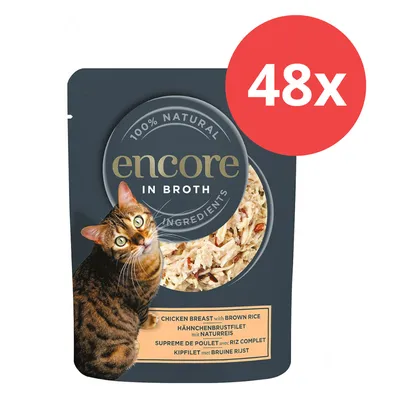 Encore in Broth, 100% ingredientes naturales, pechuga de pollo con arroz natural, paquete de 48 unidades. Gato en el envase. Encore in Broth, 100% ingredientes naturales, pechuga de pollo con arroz natural, paquete de 48 unidades. Gato en el envase.