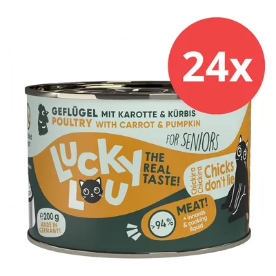 Lucky Lou Geflügel mit Karotte & Kürbis für Senioren, 24x 200g Dosen, >94% Fleischanteil, Made in Germany.
