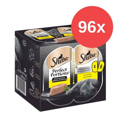 Sheba Perfect Portions paté pregiato con pollo, confezione fresca, 96x225g, porzioni singole staccabili. Sheba Perfect Portions paté pregiato con pollo, confezione fresca, 96x225g, porzioni singole staccabili.