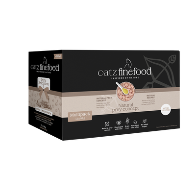 catz finefood Pure Selection Multipack 12 x 85 g, Natural Prey Concept, Mono Proteïne, graanvrij, ontwikkeld met dierenartsen, zonder toegevoegde suikers, voedzame oliën en vetten.