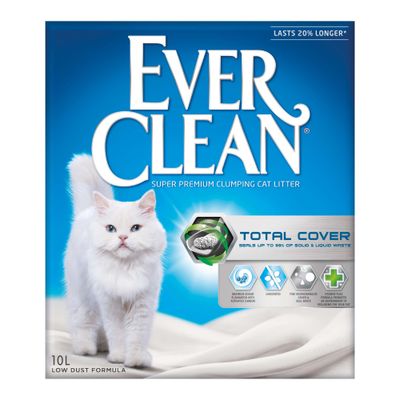 Ever Clean Super Premium clumping litter for cats, Total Cover technology, seals up to 99% of solid and liquid waste, 10L, low-dust formula, odourless, with activated carbon.