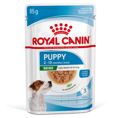 ROYAL CANIN PUPPY MINI 2-10 months, adult weight up to 10 kg, 85 g, chunks in gravy, without preservatives, stage 3