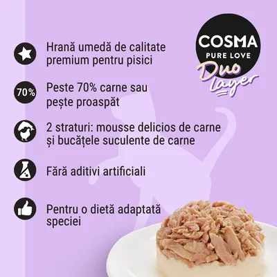 Cosma DUO Layer 24 x 70 g - Mousse de pui cu bucățele de pui