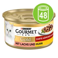 Sparpaket Gourmet Gold Zarte Häppchen 48 x 85 g - Mixpaket (Lachs & Huhn, Huhn & Leber)