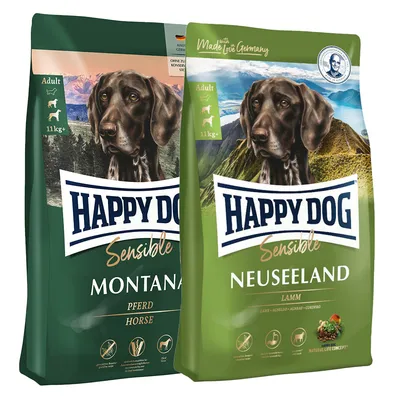 Økonomipakke Happy Dog Supreme: 2 x store bind i mix - New Zealand (12,5 kg) & Montana (10 kg) Økonomipakke Happy Dog Supreme: 2 x store bind i mix - New Zealand (12,5 kg) & Montana (10 kg)