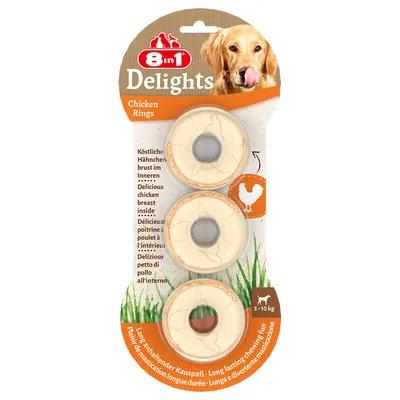 8in1 Delights Anelli da masticare Pollo Snack per cani - Set risparmio: 3 x 3 pz (357 g)