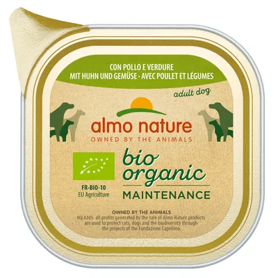 Almo Nature Bio Organic Maintenance, mit Huhn und Gemüse, FR-BIO-10 EU Agriculture, für erwachsene Hunde.