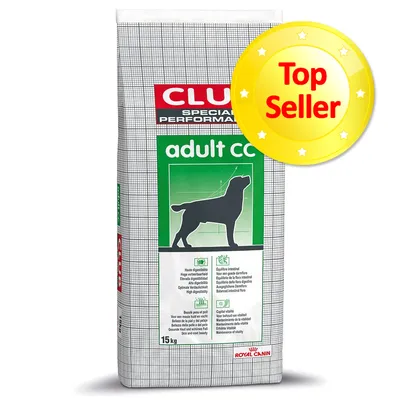 Sac de croquettes Royal Canin CLUB Special Performance adult CC 15 kg, texte visible sur l’emballage, badge jaune Top Seller en haut à droite.