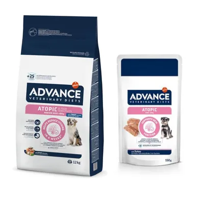  12 kg Advance Veterinary Diets hrană uscată + 8 x 150 g Advance hrană umedă - Atopic Păstrăv 12 kg + Atopic 8 x 150 g