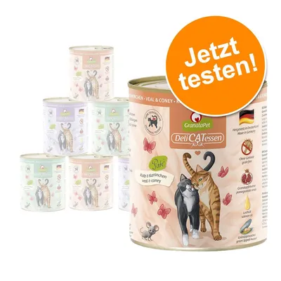 GranataPet DeliCATessen Nassfutter für Katzen, Sorte Kalb & Kaninchen. Hergestellt in Deutschland, ohne Getreide, mit Granatapfel und Lachsöl. Jetzt testen!