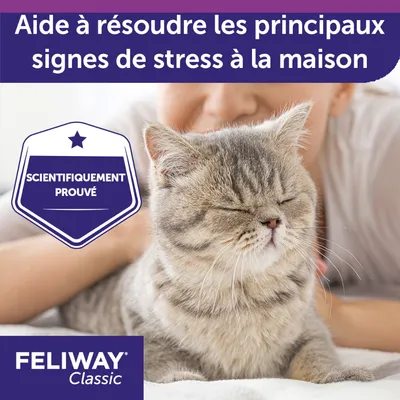 Aide à résoudre les principaux signes de stress à la maison. Scientifiquement prouvé. FELIWAY Classic. Aide à résoudre les principaux signes de stress à la maison. Scientifiquement prouvé. FELIWAY Classic.