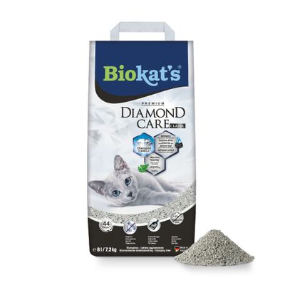 Biokat's Diamond Care Classic Katzenstreu, 7,2 kg, mit Aktivkohle und Aloe Vera. Klumpstreu für 44 Tage, Made in Germany.
