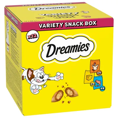 Dreamies Mixbox (s kuřecím, sýrem a lososem) - 12 x 60 g