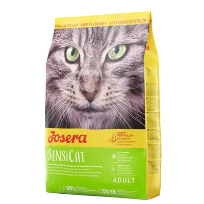 Josera SensiCat Trockenfutter für Katzen, leicht verdaulich, Made in Germany, geeignet für empfindliche Verdauung. Adult, 89% Protein tierischen Ursprungs, pH-Wert 6.0-6.5.