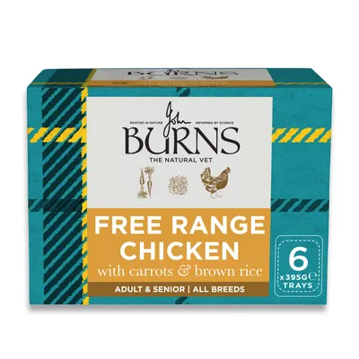 Burns 6 x 395 g - Pollo ruspante con Carote e Riso integrale Burns 6 x 395 g - Pollo ruspante con Carote e Riso integrale