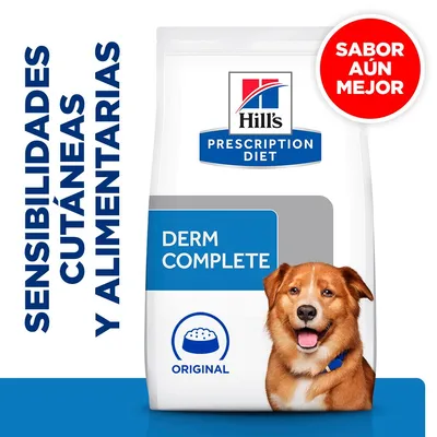 Hill's Prescription Diet Derm Complete Original. Sabor aún mejor. Sensibilidades cutáneas y alimentarias. Hill's Prescription Diet Derm Complete Original. Sabor aún mejor. Sensibilidades cutáneas y alimentarias.
