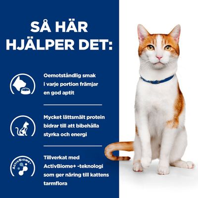 Så här hjälper det: Oemotståndlig smak i varje portion främjar en god aptit. Mycket lättsmält protein bidrar till att bibehålla styrka och energi. Tillverkat med ActivBiome+ -teknologi.