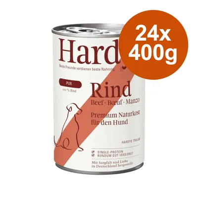 Hardys Traum Rind Pur, premium naturlig hundmat, 24x400g. Enkelt protein, tillverkad i Tyskland med 100% nötkött.