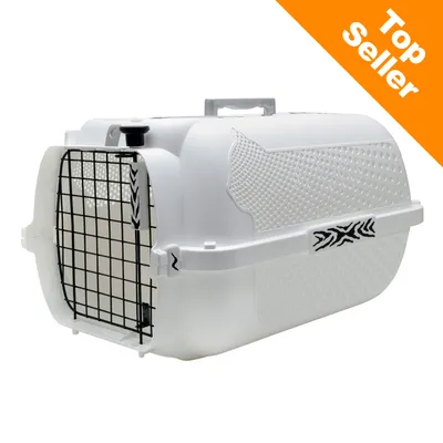 Bílý plastový přepravní box s černými kovovými dvířky, rukojetí na horní straně a oranžovým rohem s textem Top Seller.