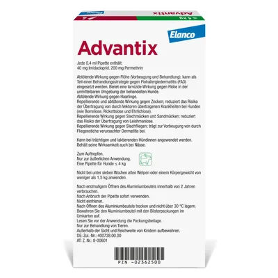 Advantix® 40 Spot-on für Hunde, bis 4 kg - 4 Pipetten x 0,4 ml