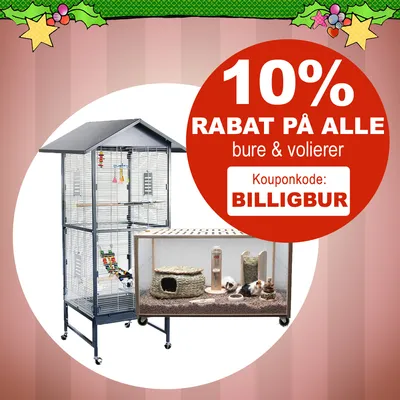 23. december: 10% rabat på ALLE bure og volierer! Kode: BILLIGBUR - Rabatkode: BILLIGBUR 23. december: 10% rabat på ALLE bure og volierer! Kode: BILLIGBUR - Rabatkode: BILLIGBUR
