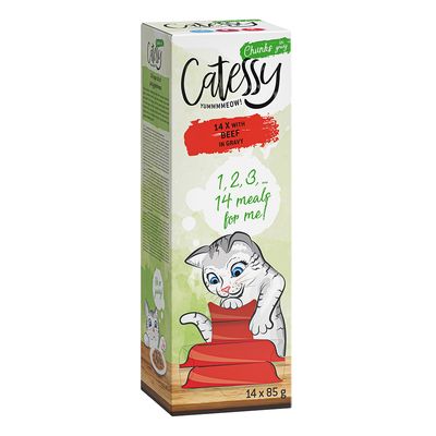 Megapakiet Catessy kawałeczki w sosie, tacki, 56 x 85 g Z wołowiną