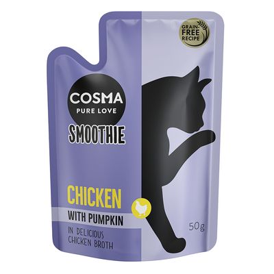 Cosma Pure Love Smoothie, pollo con zucca in delizioso brodo di pollo, ricetta senza cereali, 50g.