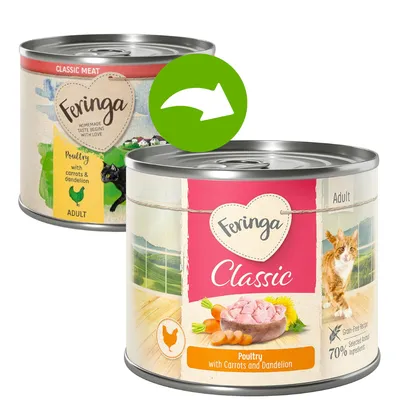Feringa Classic Adult, Geflügel mit Karotten und Löwenzahn. Getreidefreie Rezeptur, 70% ausgewählte tierische Zutaten.