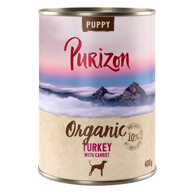 Purizon Organic 6 x 400 g NOU Puppy Curcan cu morcovi