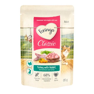 Sparpaket Feringa Classic Meat Menü Pouch 24 x 85 g - Kaninchen & Truthahn mit Sanddorn