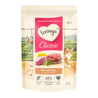Feringa Classic Meat Menu 24 x 85 g en bolsitas - Pack Ahorro - Pato y ternera con brócoli