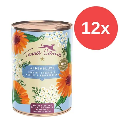 Terra Canis Alpenblüte Rind mit Erdäpfeln, Marille & Bergkräutern. 12x Dose. 100% Lebensmittelqualität.