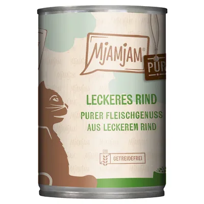 Mjamjam natvoer voor katten, variant smakelijk rund. Pure vleeservaring van smakelijk rund, graanvrij. Mjamjam natvoer voor katten, variant smakelijk rund. Pure vleeservaring van smakelijk rund, graanvrij.
