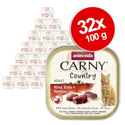 Animonda Carny Country Adult, Rind, Ente + Rentier, 32x100g. 100% frische Zutaten, ohne Getreide & Zucker, mit Taurin.