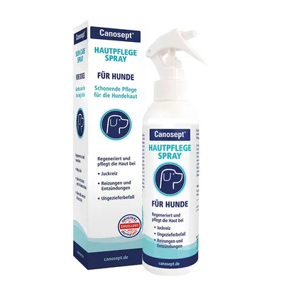 Canosept spray per la cura della pelle per cani. Rigenera e cura la pelle in caso di prurito, irritazioni, infiammazioni e infestazioni da parassiti. Cura delicata per la pelle del cane.