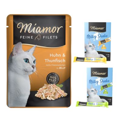 Miamor: Feine Filets, 24 x 100 g + Milky Shake: indyk, 4 x 20 g i kurczak, 4 x 20 g gratis!