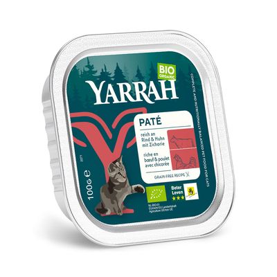 Yarrah Biologisch Kattenvoer Paté 6 x 100 g Bio Rund met Bio Cichorei