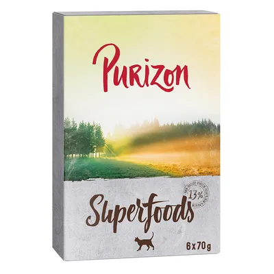 Purizon Superfoods alimento per gatti, 6 x 70 g, con 17% di proteine di alta qualità.