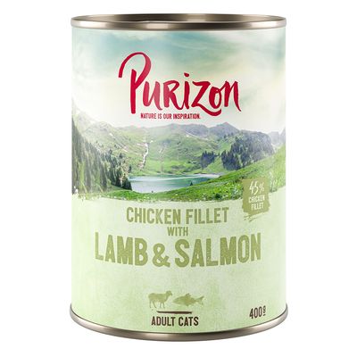 Purizon Adult 24 x 400 g - sans céréales pour chat filet de poulet, saumon & agneau