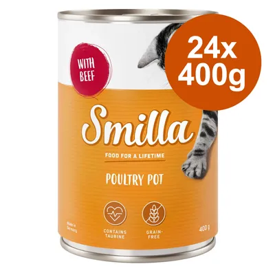 Smilla Poultry Pot mit Rind, 24x400g. Enthält Taurin, getreidefrei. Made in Germany.