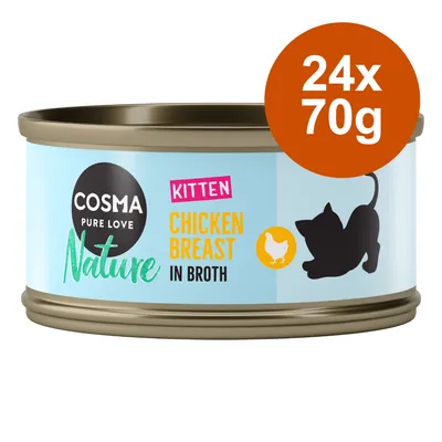 Cosma Nature Kitten Chicken Breast in Broth, 24x70g. Nassfutter für Kätzchen mit Hühnerbrust in Brühe.