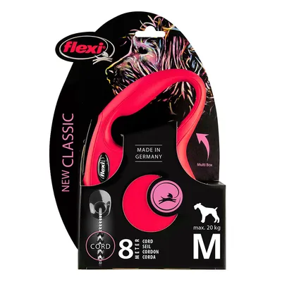 flexi New Classic повод с корда, червен, 8 м - M: до 20 кг
