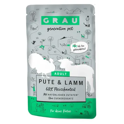 GRAU generation pet Adult Dinde & Agneau, 68 % de viande, ingrédients naturels, sans sucre ajouté, sans céréales. Pour votre chat.