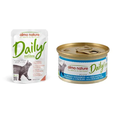 30% taniej! Almo Nature Daily Menu, karma mokra dla kota: 6 x 70 g + 6 x 85 g - Tuńczyk i łosoś, 6 x 70 g + Mus z rybami oceanicznymi, 6 x 85 g
