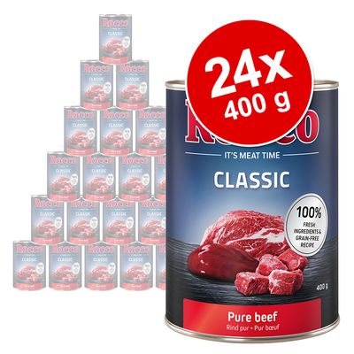 Varčno pakiranje Rocco Classic 24 x 400 g Čista govedina, Govedina & piščančja srca , Govedina & divjačina, Govedina & piščanec