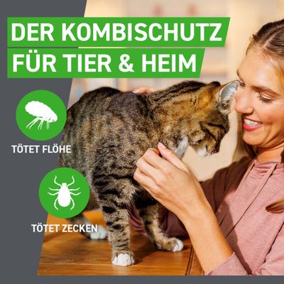 Der Kombischutz für Tier & Heim. Tötet Flöhe. Tötet Zecken.
