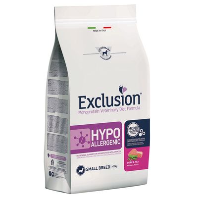 Exclusion Hypoallergenic Small Breed porc & petits pois pour chien 7 kg