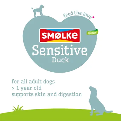 SMØLKE Sensitive Duck with natural ingredients. For adult dogs from 1 year, supports skin and digestion. SMØLKE Sensitive Duck with natural ingredients. For adult dogs from 1 year, supports skin and digestion.