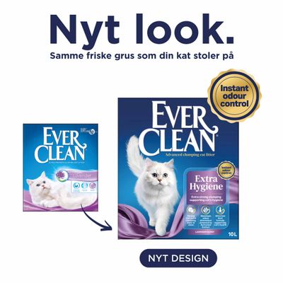 Ever Clean kattegrus med nyt design, ekstra hygiejne, lavendelduft, øjeblikkelig lugtkontrol, 10 L. Bemærk nyt emballagedesign.