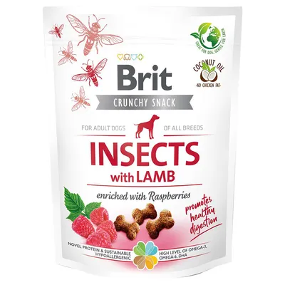 Brit Care Crunchy Cracker žuželke, jagnjetina in maline - Varčno pakiranje: 3 x 200 g
